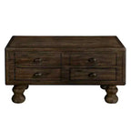 Hostack 40'' Wood Coffee Table with 4 Drawers and Rivet Decoration Legs for Living Room, Easy Assembly, Espresso