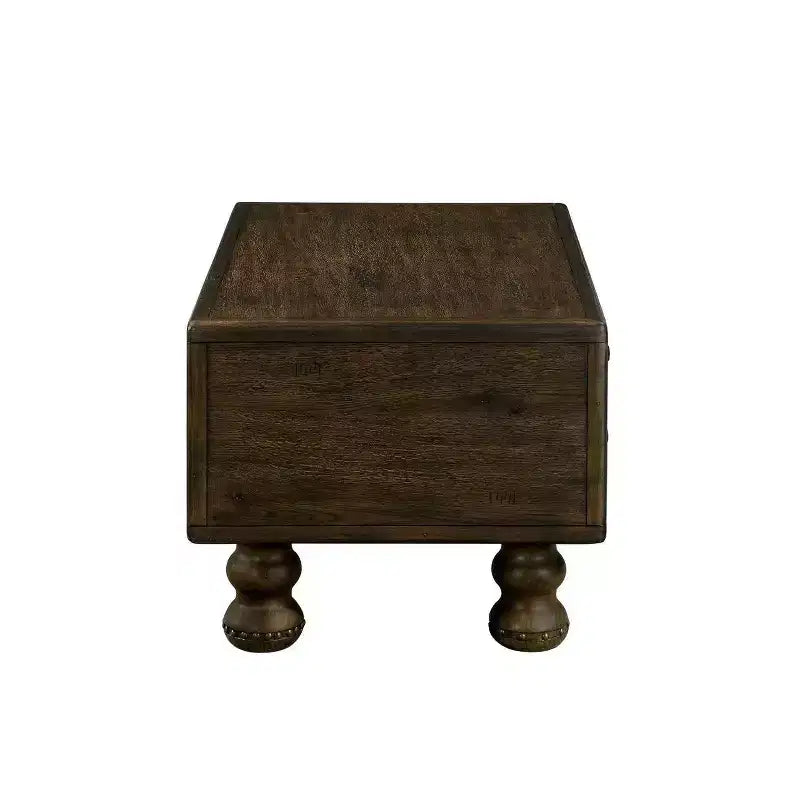 Hostack 40'' Wood Coffee Table with 4 Drawers and Rivet Decoration Legs for Living Room, Easy Assembly, Espresso