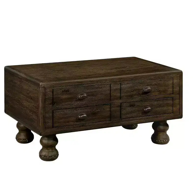 Hostack 40'' Wood Coffee Table with 4 Drawers and Rivet Decoration Legs for Living Room, Easy Assembly, Espresso