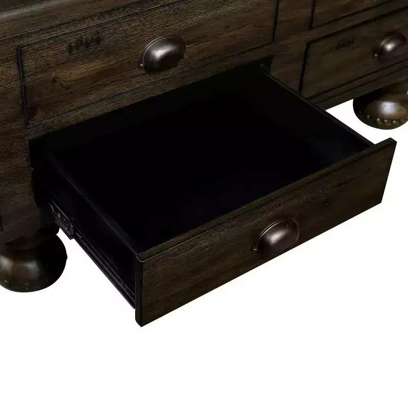 Hostack 40'' Wood Coffee Table with 4 Drawers and Rivet Decoration Legs for Living Room, Easy Assembly, Espresso