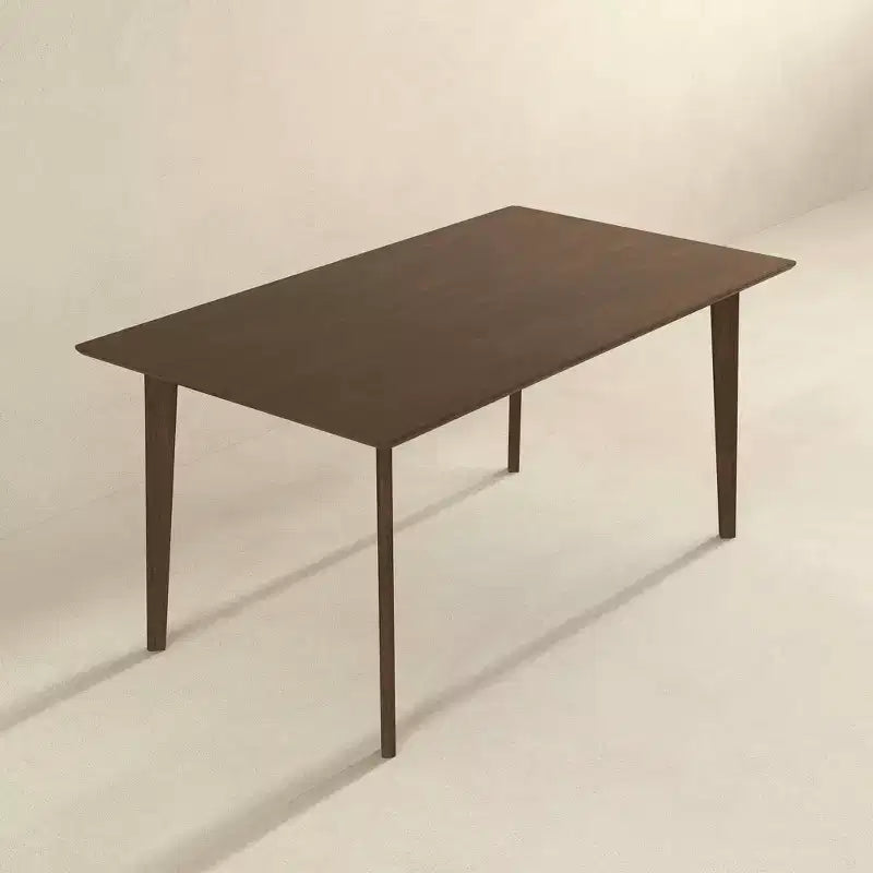 Set da pranzo 5 pezzi in legno massello stile Mid-Century, finitura Noce Marrone, tavolo con bordo smussato e 4 sedie, 4 posti a sedere