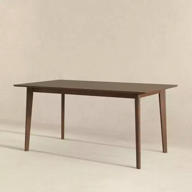 Set da pranzo 5 pezzi in legno massello stile Mid-Century, finitura Noce Marrone, tavolo con bordo smussato e 4 sedie, 4 posti a sedere
