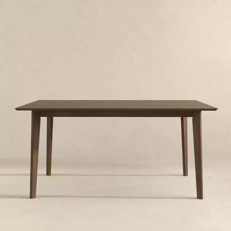 Set da pranzo 5 pezzi in legno massello stile Mid-Century, finitura Noce Marrone, tavolo con bordo smussato e 4 sedie, 4 posti a sedere