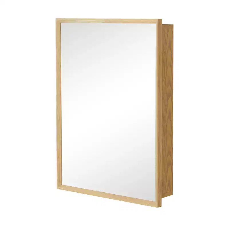 Oak Wood Framed Bathroom Wall Cabinet with Mirror and Adjustable Shelves, Wall Mounted Storage Cabinet with Mirror for Bathroom