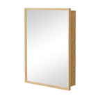 Oak Wood Framed Bathroom Wall Cabinet with Mirror and Adjustable Shelves, Wall Mounted Storage Cabinet with Mirror for Bathroom