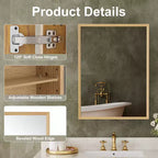 Oak Wood Framed Bathroom Wall Cabinet with Mirror and Adjustable Shelves, Wall Mounted Storage Cabinet with Mirror for Bathroom