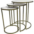 HomeRoots Set of Three White and Antiqued Gold Marble and Iron Round Frame Nested Tables