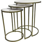 HomeRoots Set of Three White and Antiqued Gold Marble and Iron Round Frame Nested Tables