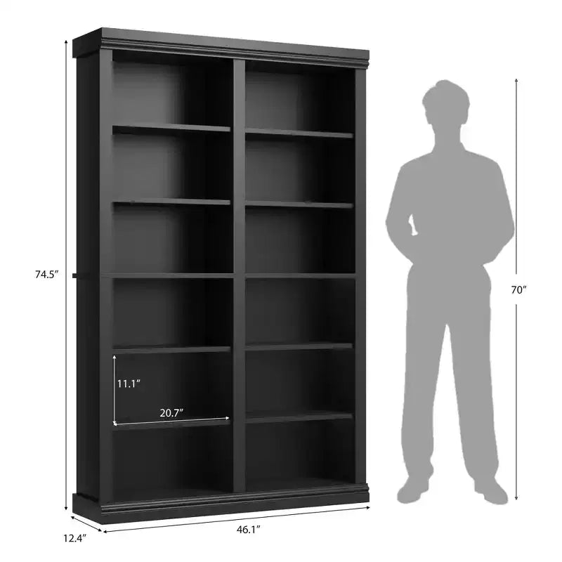 Scaffale alto 74,5" con doppio ripiano, libreria extra large, libreria a 6 ripiani doppia larghezza con 12 scomparti, librerie ampie indipendenti