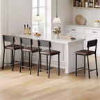 Acekool Bar Stools Set of 4, Counter Height Stools with Back, Upholstered PU Leather & Thick Metal Legs, Kitchen Island Chairs