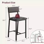 Acekool Bar Stools Set of 4, Counter Height Stools with Back, Upholstered PU Leather & Thick Metal Legs, Kitchen Island Chairs