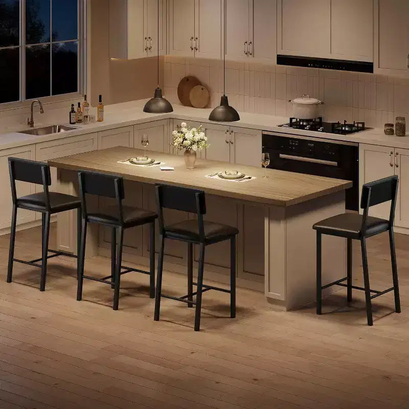 Acekool Bar Stools Set of 4, Counter Height Stools with Back, Upholstered PU Leather & Thick Metal Legs, Kitchen Island Chairs