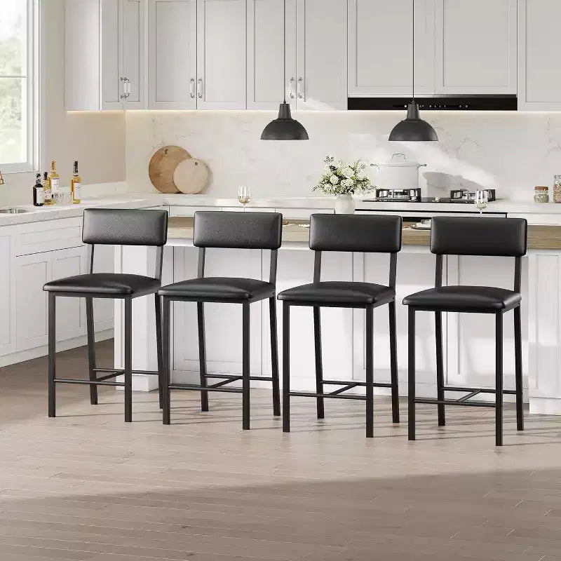 Acekool Bar Stools Set of 4, Counter Height Stools with Back, Upholstered PU Leather & Thick Metal Legs, Kitchen Island Chairs
