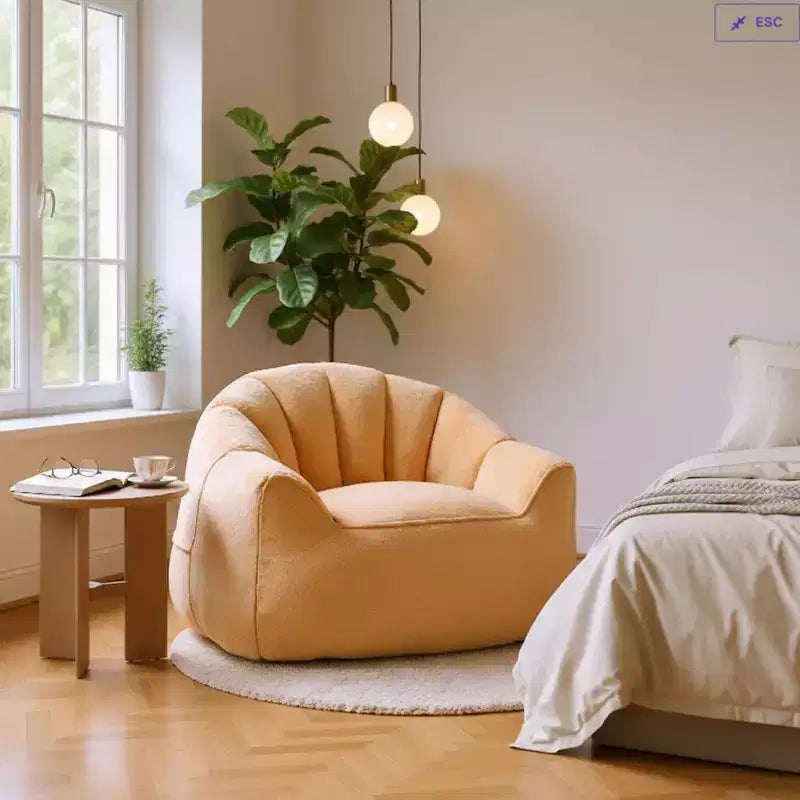 Homy Casa Plush Lounge Accent Chair with Fully Upholstered Base, Soft Fuzzy Fabric, Champagne Beige