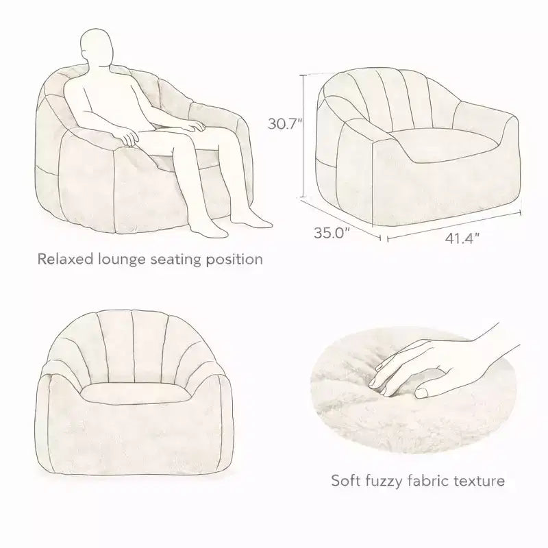 Homy Casa Plush Lounge Accent Chair with Fully Upholstered Base, Soft Fuzzy Fabric, Champagne Beige