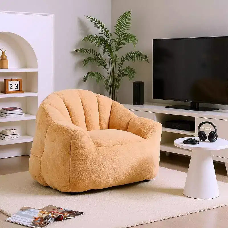 Homy Casa Plush Lounge Accent Chair with Fully Upholstered Base, Soft Fuzzy Fabric, Champagne Beige