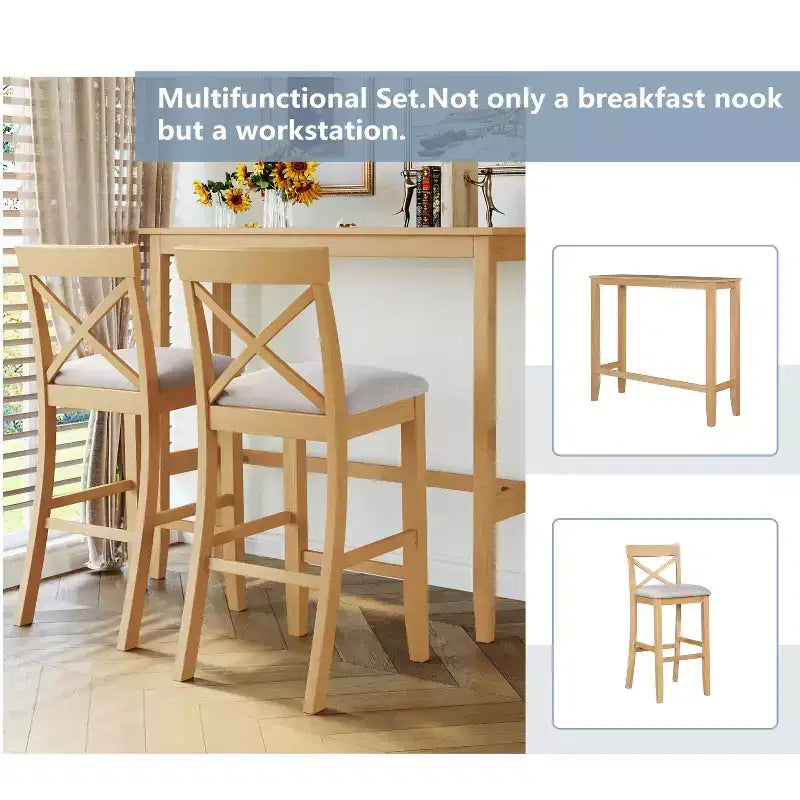 Set da pranzo 48 in legno Whisen Farmhouse con 2 sedie