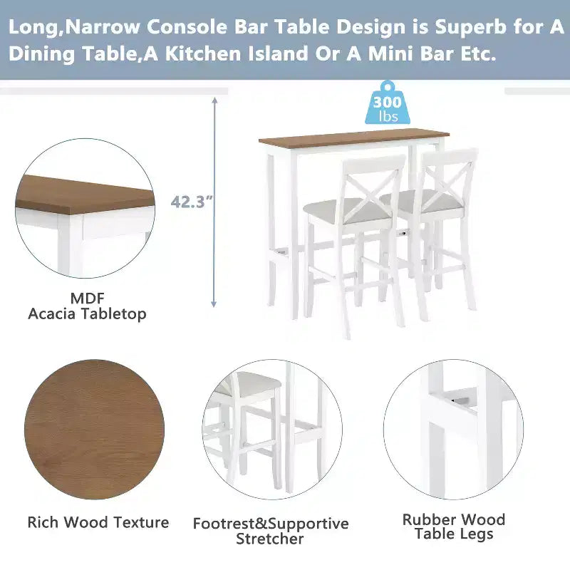 Set da pranzo 48 in legno Whisen Farmhouse con 2 sedie