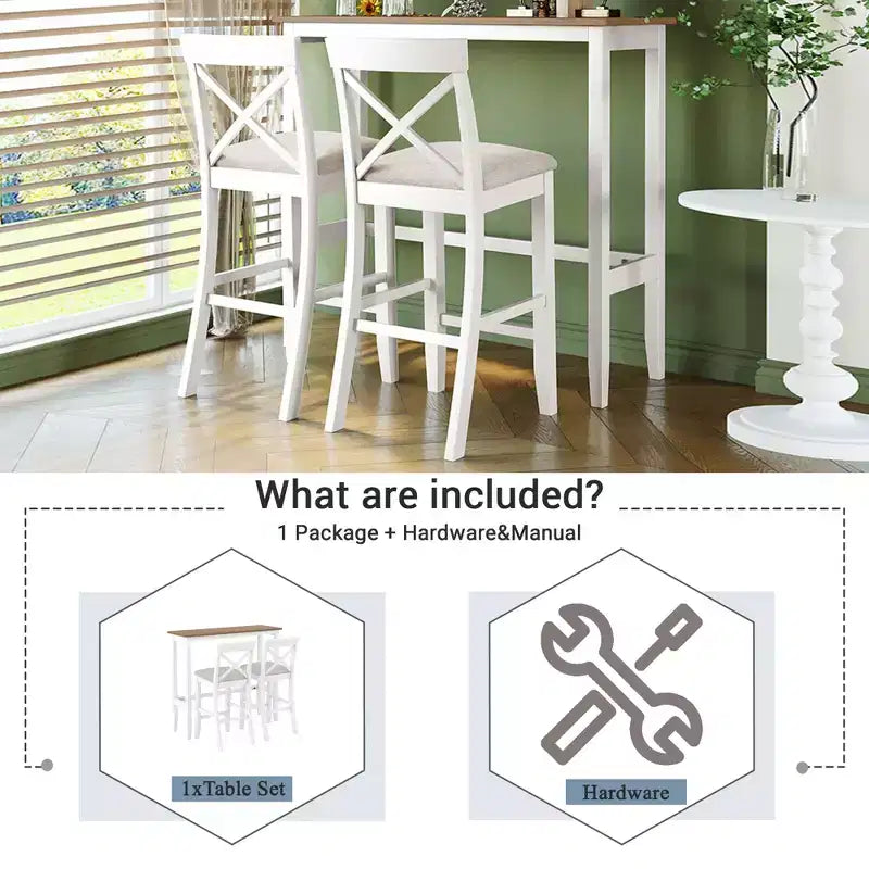 Set da pranzo 48 in legno Whisen Farmhouse con 2 sedie
