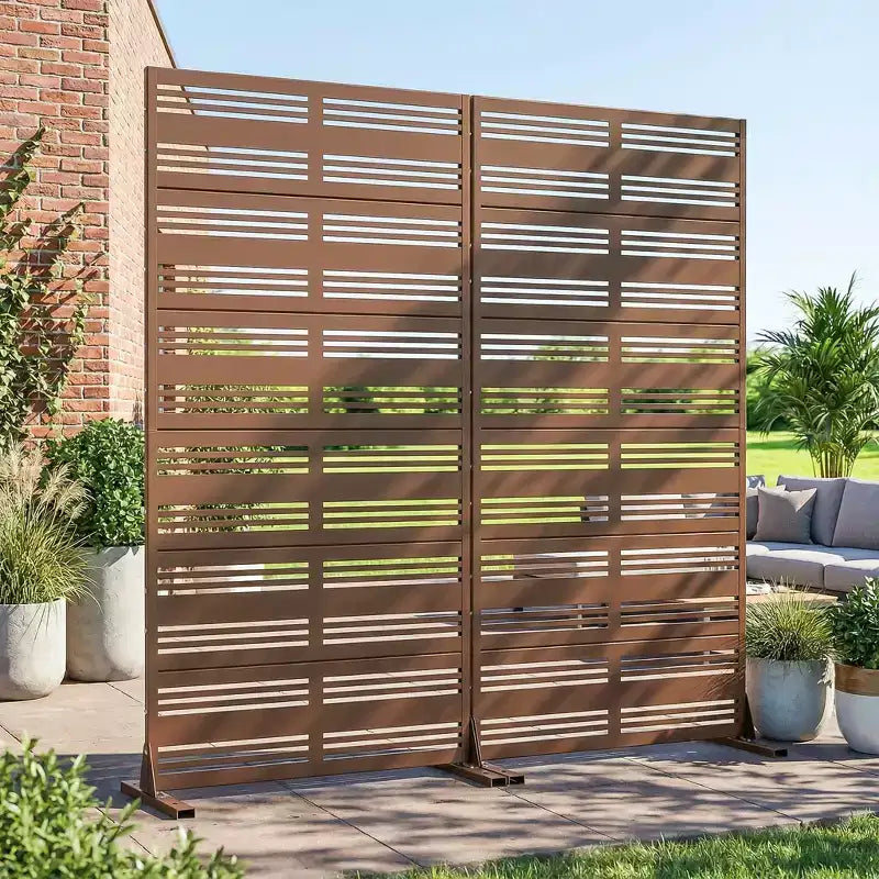 MAYEERTY Benjamin Divisorio per ambienti in acciaio galvanizzato marrone con feritoie ampie e strette, 72x35x16, schermo per la privacy a doppia faccia da 6 pezzi