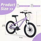 NAYSAYE Bicycle Mountain Bike Durable Steel Frame with Suspension Fork for Kids Outdoor Riding, Purple, 54.33*22.44*32.48
