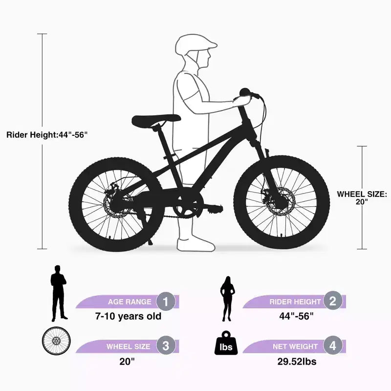 NAYSAYE Bicycle Mountain Bike Durable Steel Frame with Suspension Fork for Kids Outdoor Riding, Purple, 54.33*22.44*32.48