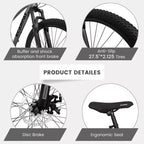 NAYSAYE Bicycle 27 Inch Mountain Bike 21 Speed with Suspension Fork and Disc Brakes for Men and Women, Gray, 70*27*39.5