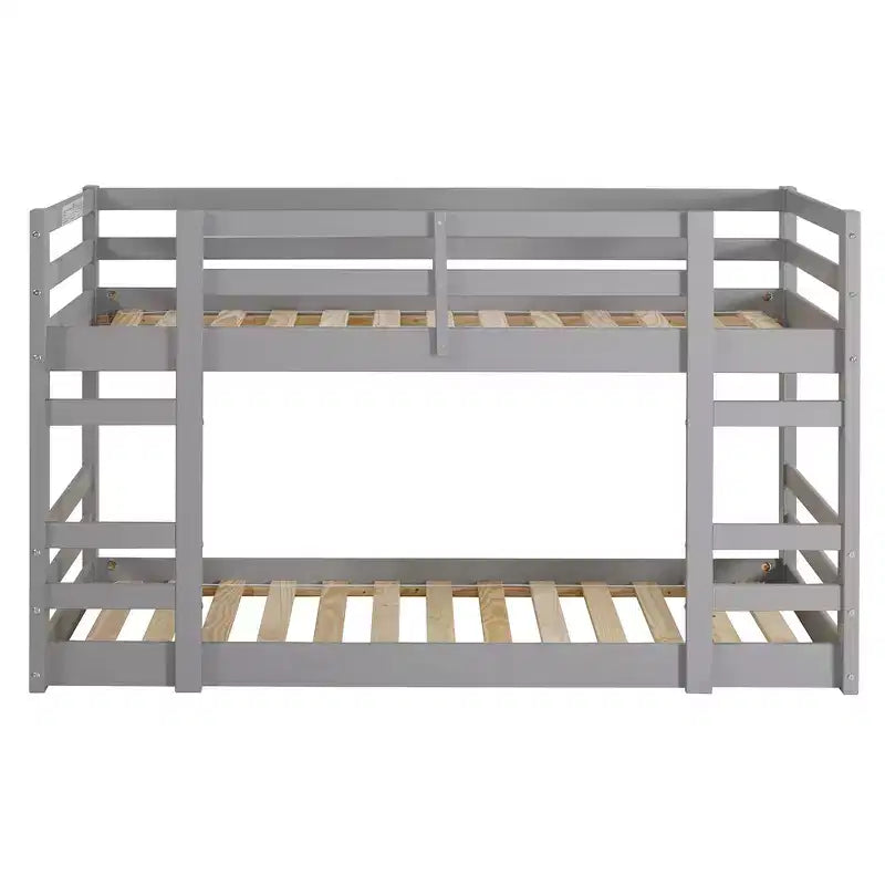GDFStudio Michelle Twin over Twin Wooden Bunk Bed with Guardrails and Integrated Ladders