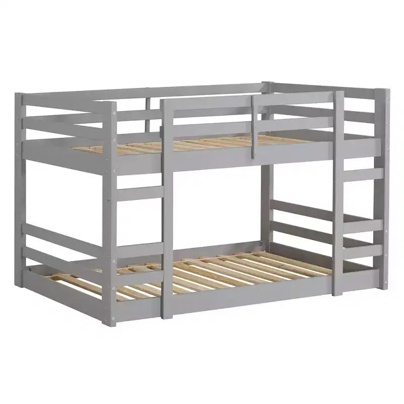 GDFStudio Michelle Twin over Twin Wooden Bunk Bed with Guardrails and Integrated Ladders