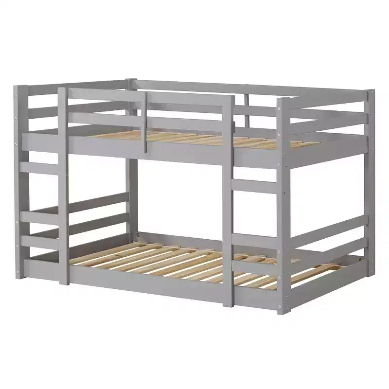 GDFStudio Michelle Twin over Twin Wooden Bunk Bed with Guardrails and Integrated Ladders