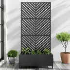 MAYEERTY Planter Box with Trellis Iron Black Parallel Line 01 Style 47x47x16in 3-Piece Set
