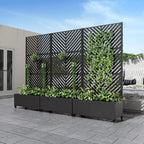 MAYEERTY Planter Box with Trellis Iron Black Parallel Line 01 Style 47x47x16in 3-Piece Set