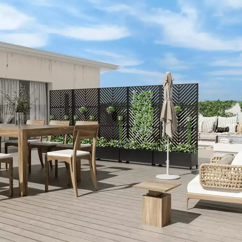 MAYEERTY Planter Box with Trellis Iron Black Parallel Line 01 Style 47x47x16in 3-Piece Set