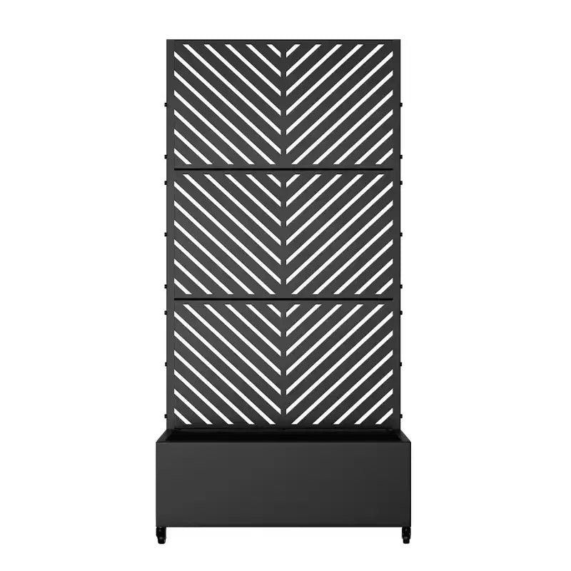 MAYEERTY Planter Box with Trellis Iron Black Parallel Line 01 Style 47x47x16in 3-Piece Set