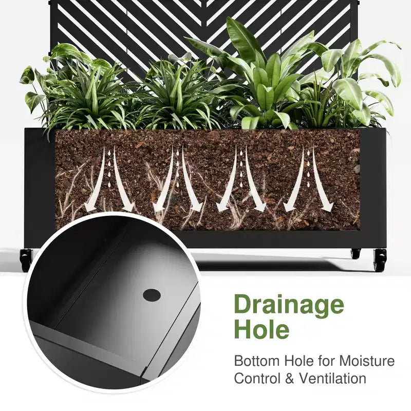 MAYEERTY Planter Box with Trellis Iron Black Parallel Line 01 Style 47x47x16in 3-Piece Set