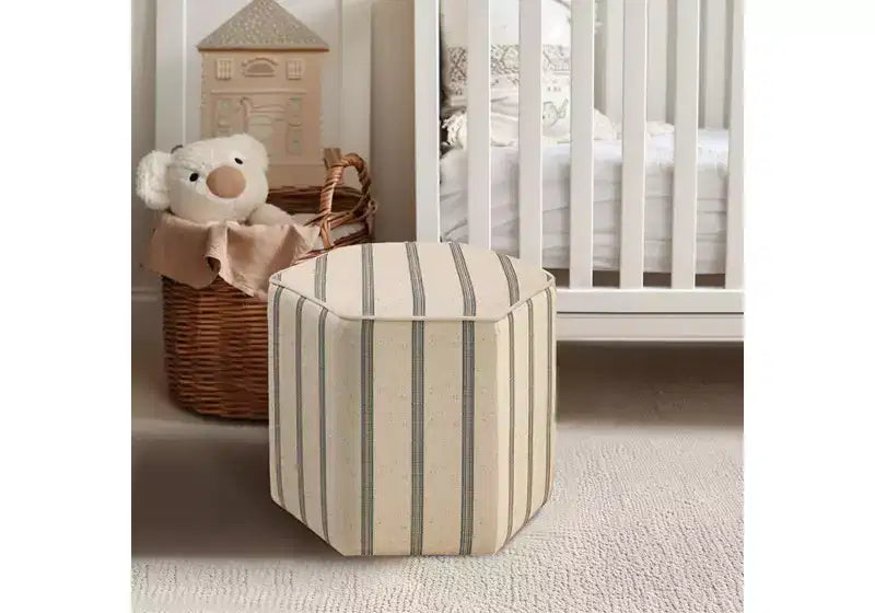 GDFStudio Ellen Farmhouse Hexagonal Printed Stripe Upholstered Ottoman