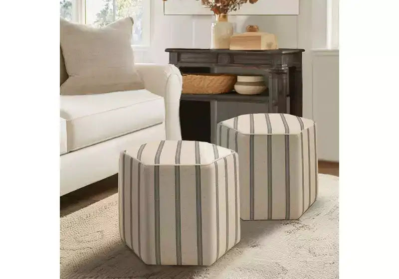 GDFStudio Ellen - Ottomana esagonale imbottita con stampa a righe in stile rustico
