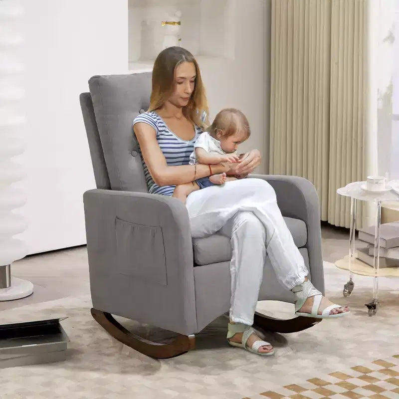 Rocking Chair Nursery, Glider Recliner Indoor with Armrests, Side Pockets, Upholstered Comfy High Back Armchair