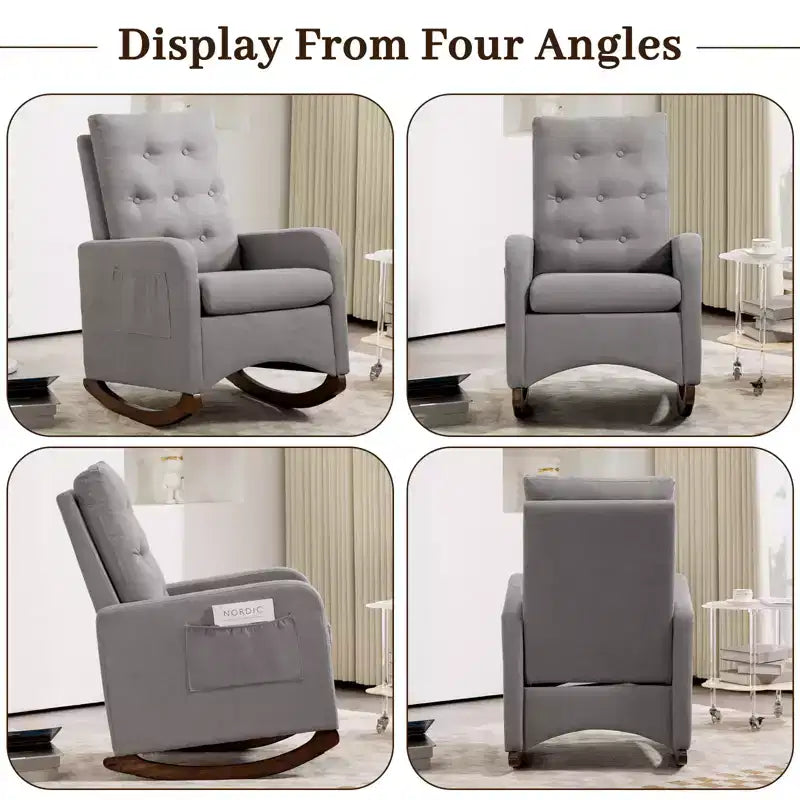 Rocking Chair Nursery, Glider Recliner Indoor with Armrests, Side Pockets, Upholstered Comfy High Back Armchair