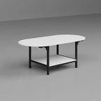 Famapy Contemporary Convertible Coffee Table,Extendable from Square to Oval,with Storage Shelf,Adjustable & Space-Efficient for Living Room