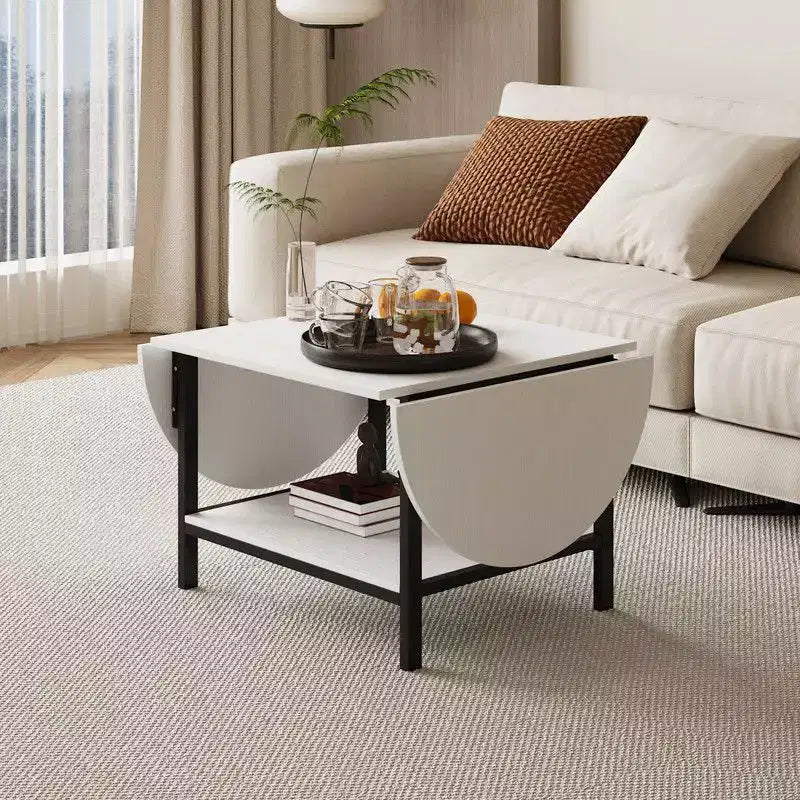 Famapy Contemporary Convertible Coffee Table,Extendable from Square to Oval,with Storage Shelf,Adjustable & Space-Efficient for Living Room