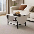 Famapy Contemporary Convertible Coffee Table,Extendable from Square to Oval,with Storage Shelf,Adjustable & Space-Efficient for Living Room