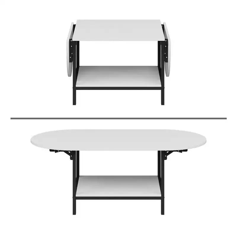 Famapy Contemporary Convertible Coffee Table,Extendable from Square to Oval,with Storage Shelf,Adjustable & Space-Efficient for Living Room