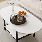 Famapy Contemporary Convertible Coffee Table,Extendable from Square to Oval,with Storage Shelf,Adjustable & Space-Efficient for Living Room