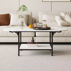 Famapy Contemporary Convertible Coffee Table,Extendable from Square to Oval,with Storage Shelf,Adjustable & Space-Efficient for Living Room