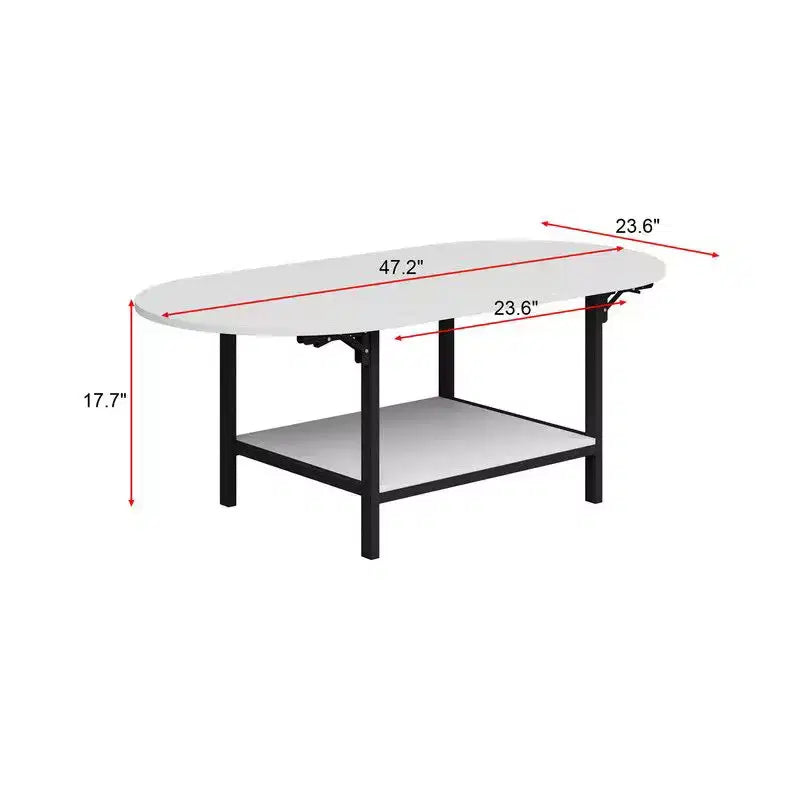 Famapy Contemporary Convertible Coffee Table,Extendable from Square to Oval,with Storage Shelf,Adjustable & Space-Efficient for Living Room