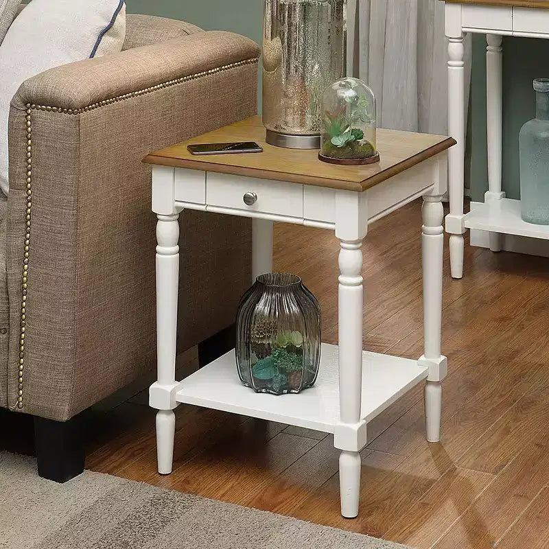 HomeStock 24 in.H White Color Rectangle Wood Table Top End Table 1 -piece