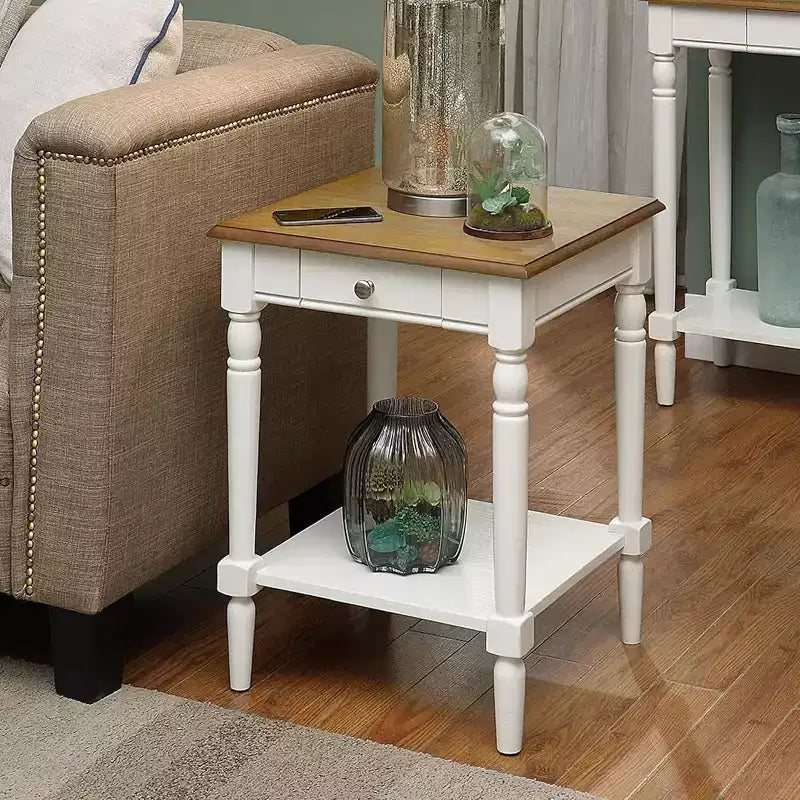 HomeStock 24 in.H White Color Rectangle Wood Table Top End Table 1 -piece