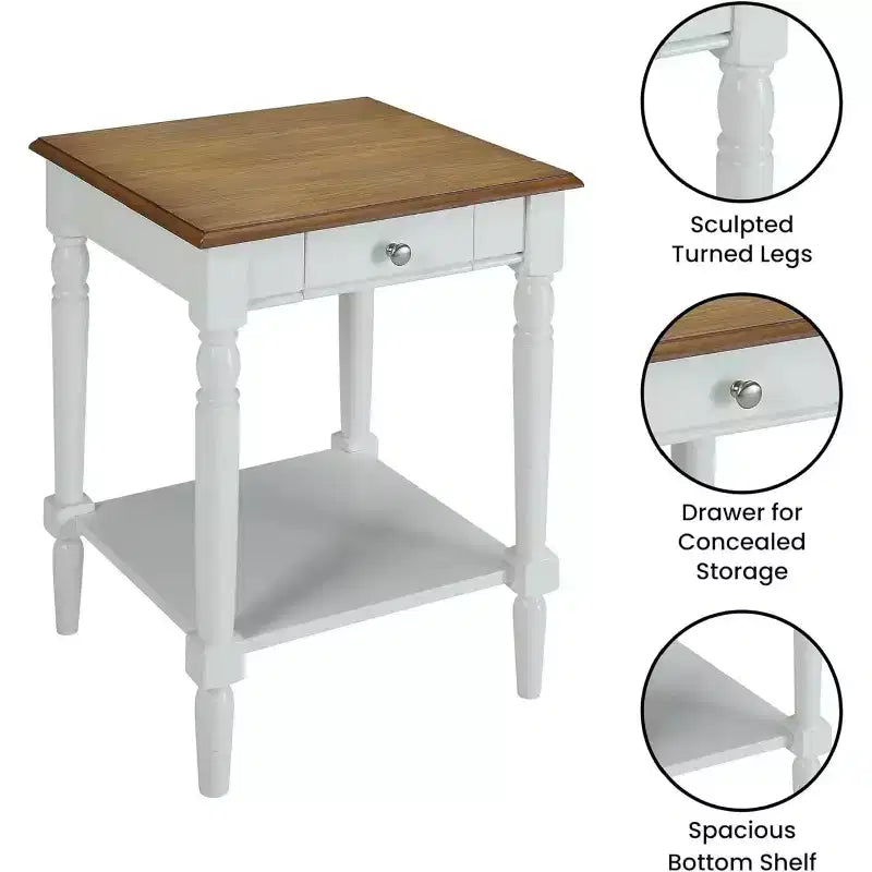 HomeStock 24 in.H White Color Rectangle Wood Table Top End Table 1 -piece