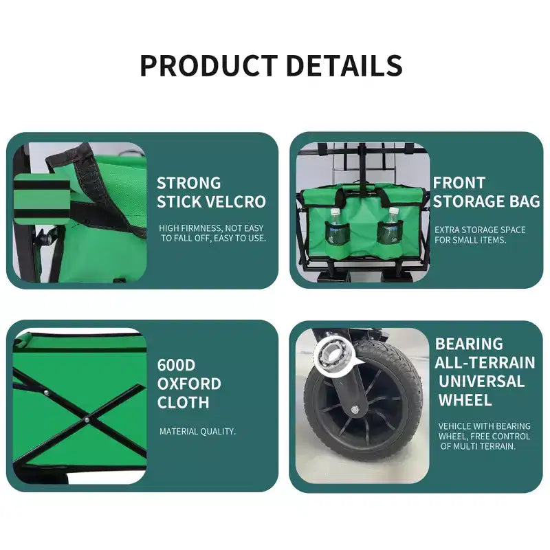 TROPOW Collapsible Folding Wagon Cart C Green Utility Wagon for Camping/Shopping (1-Pack)